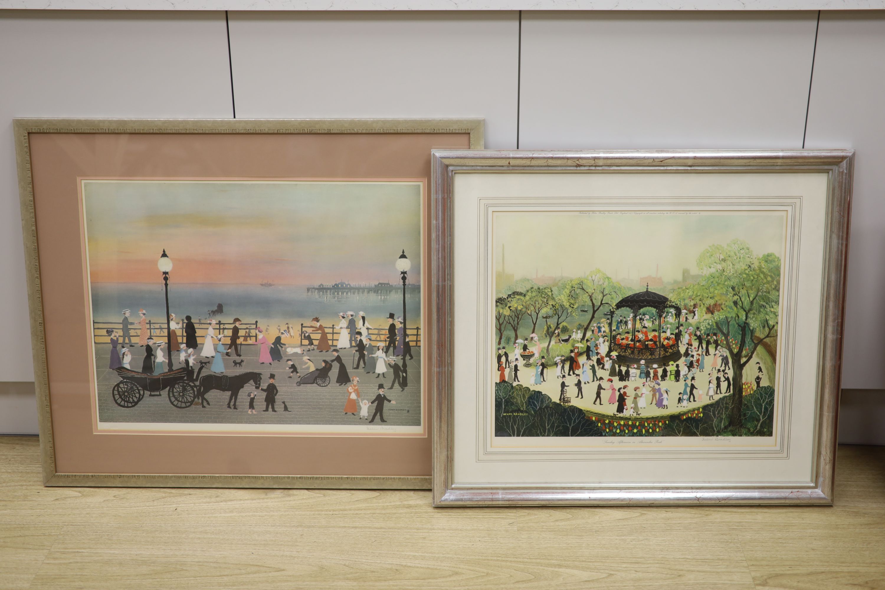 Helen Bradley, two signed prints, 'Evening on the Promenade' and 'Sunday Afternoon in Alexandra Park', both signed in pencil, 47 x 60cm and 43 x 52cm